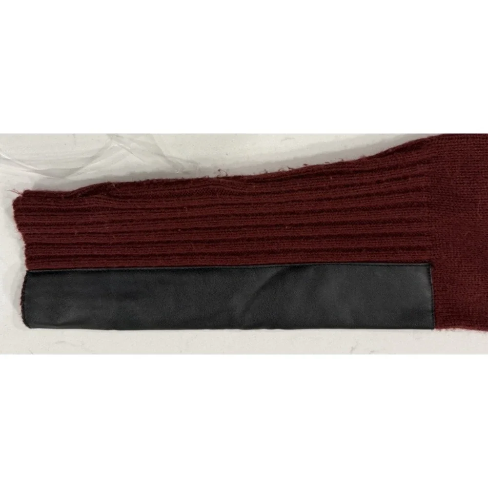 Kate & Mallory Cardigan Faux Leather/Ribbed LS Size Med. Open Sweater Cranberry